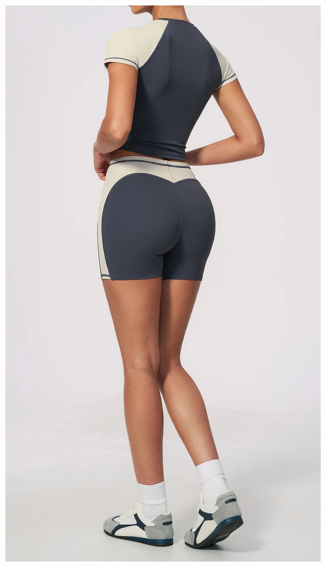 Summer New Yoga Sets Women Breathable Contrasting Color Short Sleeve Slim Sports T Shirts Training Running Shorts Fitness Suit