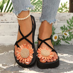 Summer Thick Bottom Bohemian Sandals Women Flowers Decor Non Slip Platform Beach Sandles Woman Plus Size 42 Light Eva Sandals