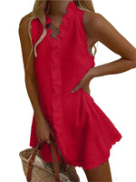 2025 Summer Sexy Casual Mini Dress Women Fashion Elegant Vacation Solid Color Ruffle Sleeveless Vestidos V-neck Loose Dresses
