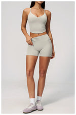 New Yoga Sets Women V Neck Back Criss Cross Sports Tank Top High Waist Butt Lift Shorts Fitness Suit Gym Running Workout Clothes