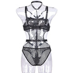 Toucheart Erotic Halter Bodysuit Large Mesh Splicing Andheavy Craftsmanship Women Hollow Seductive Intimate Hot Private Bodysuit