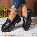Women Penny Platform Loafer Shoes Slip On Chunky Lug Sole Round Toe Vintage Preppy Office Casual Dress Shoes