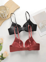Solid color gathering steel ring anti sagging smooth and simple women's adjustable summer thin bra push up bra Lingerie U017