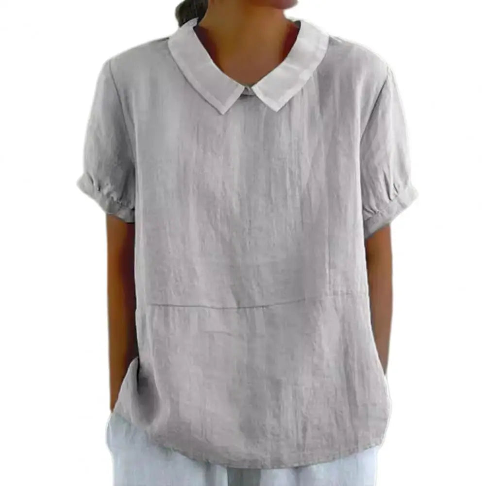 Summer Women Shirt Lapel Short Sleeve Solid Color Pullover Top Solid Color Loose Fit Shirt Tops Casual Streetwear