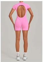 Half-zipper Slimming Yoga Jumpsuit Women Hollow Out Backless Sports One Piece Suits Short Sleeve Butt Lifting Tight Overalls