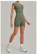 Women's Seamless Yoga Sets Sports Fitness Workout Hip-lifting High Waist Shorts Backless Short-sleeve Vest Suit Gym Training Set