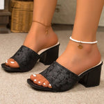 Large Size High Heels Women's Summer New Fashion Outdoor Wear Stone Pattern Square Head Thick Heel Sandals PU Leather TPR Sole