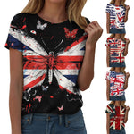 Women's British Flag Print T-Shirt Casual Round Neck Short Sleeve T Shirts Uk United Kingdom Women Vintage Tees Tops Clothing