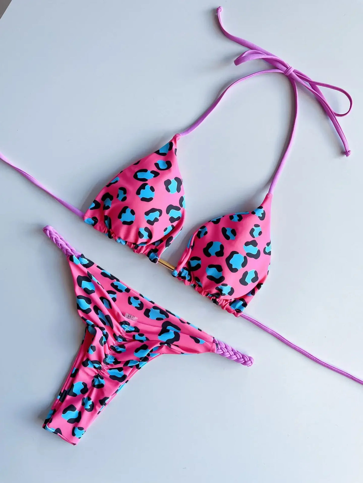 Leopard Halter Scrunch Butt Mini Micro Thong Bikini Women Swimwear Female Swimsuit Two-pieces Bikini Set Bathing Suit Swim Lady