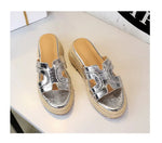 Spring 2025 Women's Slippers Hollow Out Strap Waterproof Thick Heel Woven Rope Country Style Slip-On Shoes Polyurethane Material