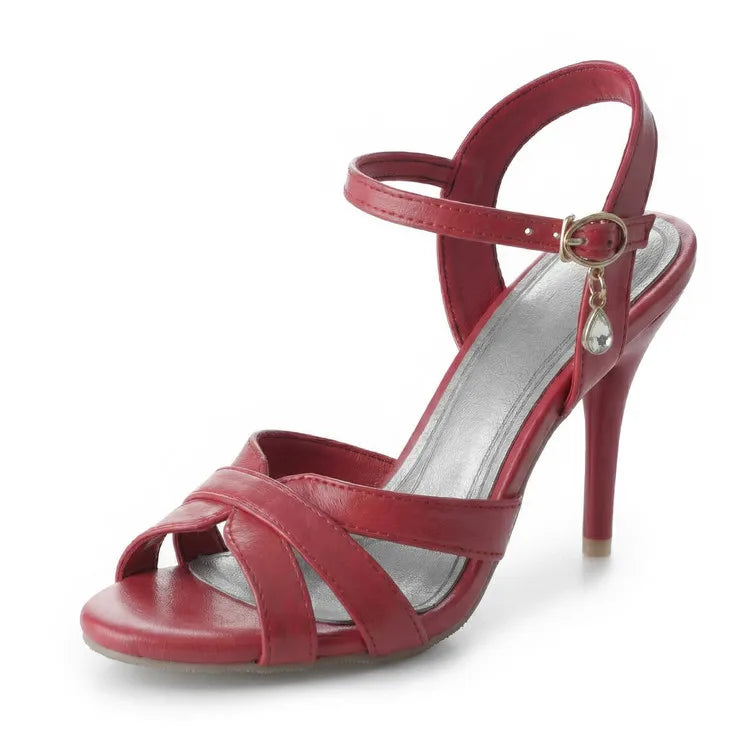 2026 Summer New Women's Metallic High Heel Sandals Ankle Strap Crystal Buckle Stiletto Heels Sexy Party Wedding Prom Dress Shoes