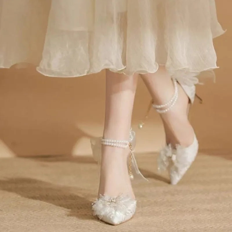 Pointed Toe BowWomen's Stiletto Hee Elegant Large Size Thin Heel Shoes for Women 2026 New