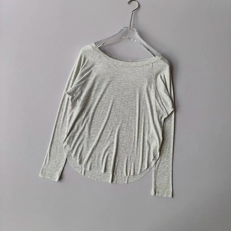 Women's yoga sports T-shirt, Modal ribbed yoga long sleeved outdoor sports loose top slimming yoga T-shirt cover