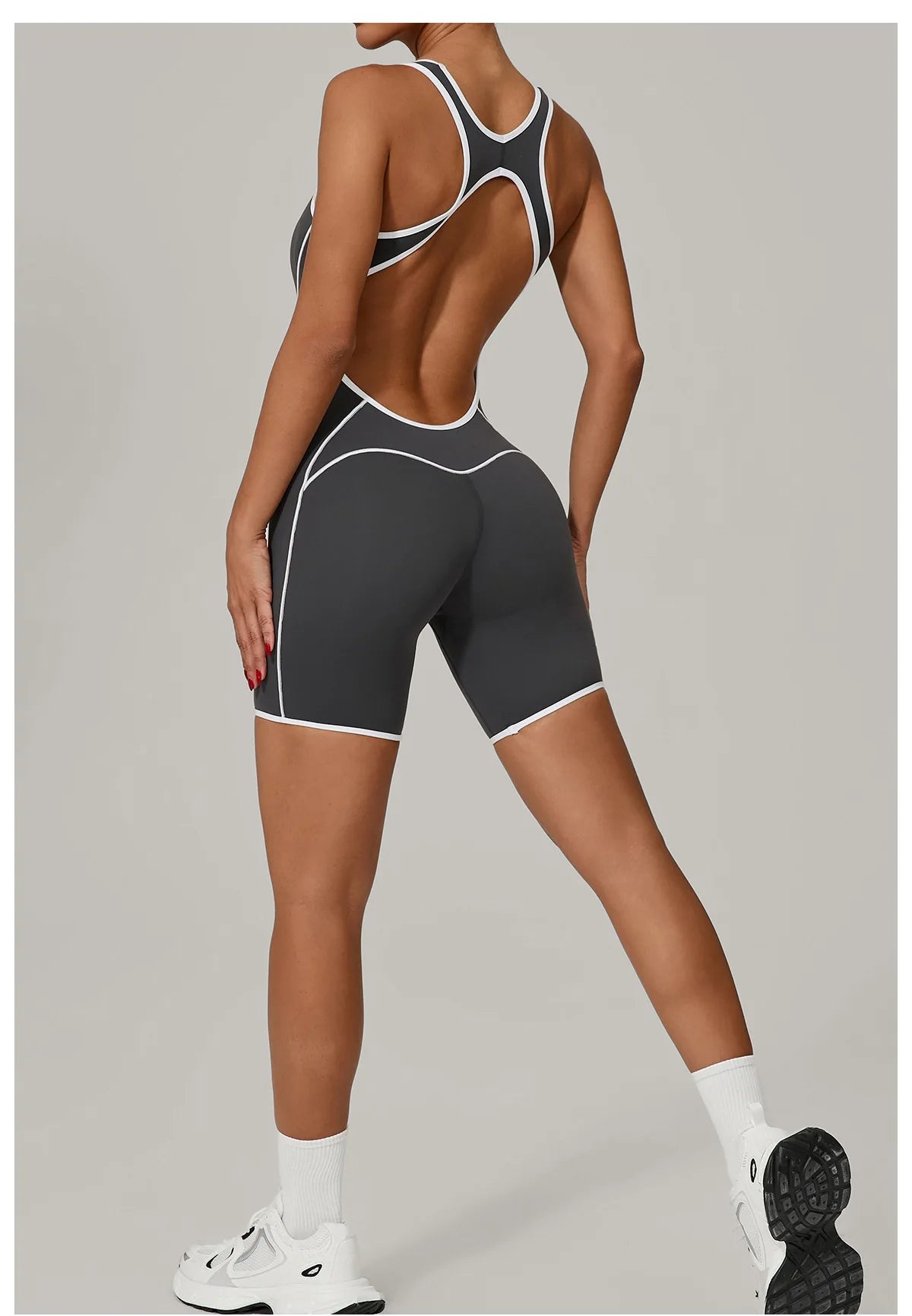 Sexy Sleeveless Backless Scrunch Yoga Jumpsuit Women Black Contrast Hollow One Piece Sports Suit Tight Fitness Sports Overalls