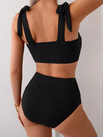 Sexy Black Bikini Set 2026 Women Tie Strap Ribbed Push Up Bra High Waist Swimsuit Summer Holiday Bathing Suit Two Piece Swimwear