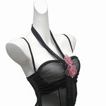 Sexy Transparent Dress Backless Deep V Suspenders Sleeveless Hanging Neck Flower Dress Mesh Pure Desire Casual Style Dress QFZO