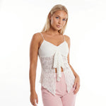 Women’s Solid Color Lace Halter Tank Tops Summer Fashionable Spaghetti Strap Handkerchief Hem Sheer Camis Tops