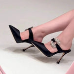 2026 New Summer Rhinestone High Heel Pointed Toe Satin Wrapped Sandals