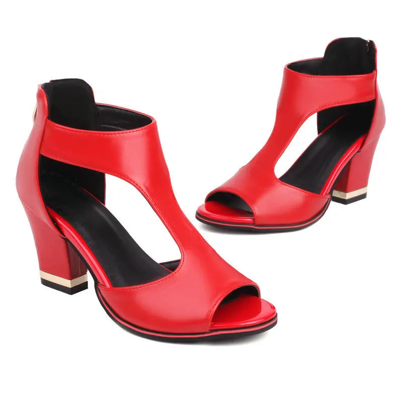 Fish Mouth High Heel Shoes Women's Summer Thick Heel Sandals Waterproof Platform Thick Sole Sexy Slim Back Zipper Hollow