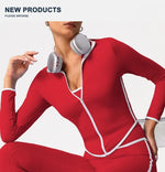 Women's Yoga Top Color-Block Zipper Stand Collar Bare Jacket Autumn Winter Outerwear Running Fitness Long Sleeve Coat