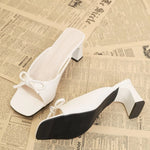 Sexy high heels slippers 2026 summer new luxury brand square heel sandals women's bow slim slippers women's shoes large size