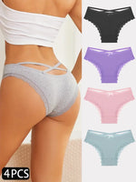 4PCS Cotton Seamless Panties Hollow Sexy Design Unique Low Waist Women Panties Breathable Girls Underwear Soft Lingerie S-XL