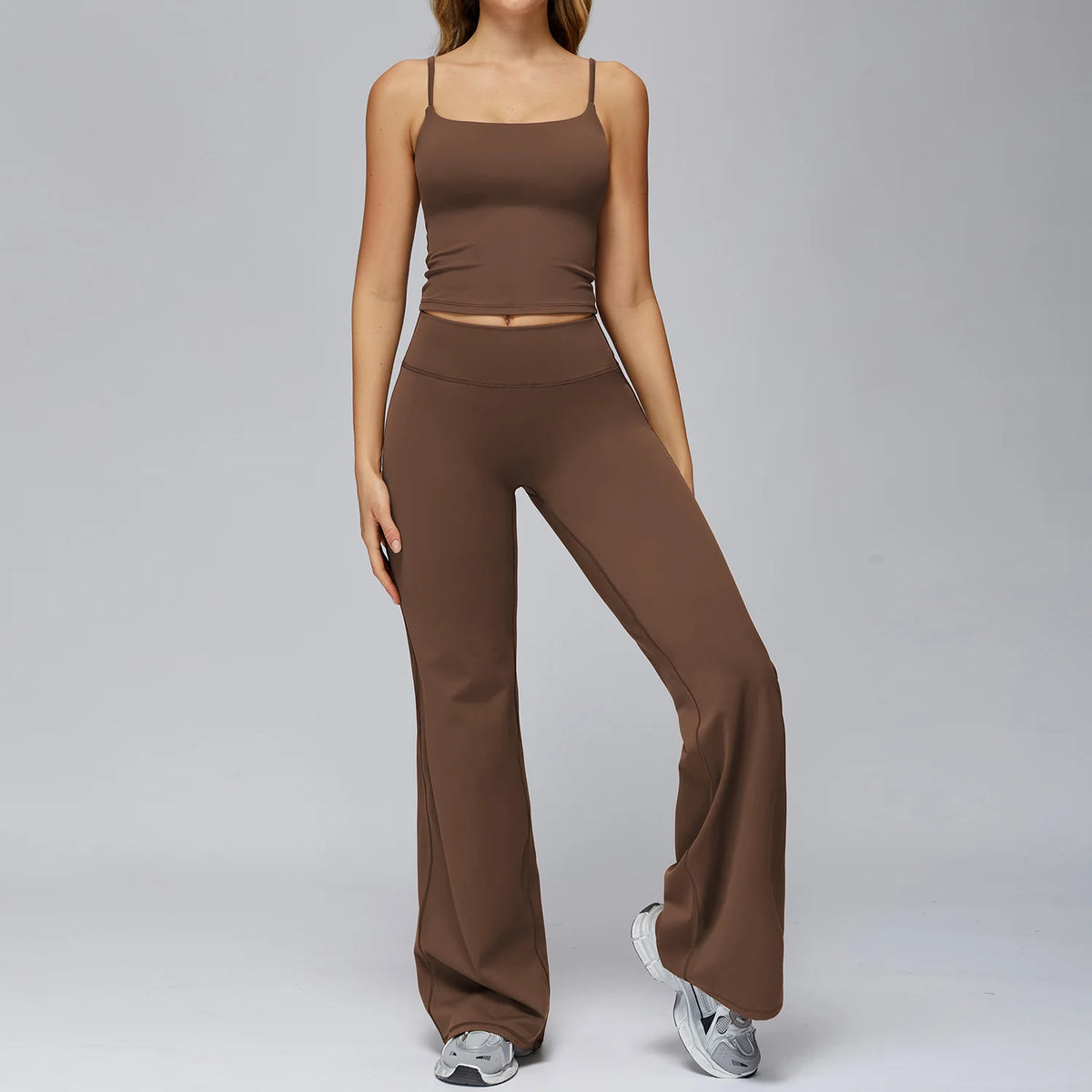 Yoga Suit Gym Fitness Set Hanging Neck Slim Sports Tank Top High Waist Wide Leg Pants Tracksuit Outdoor Running Athletic Wear
