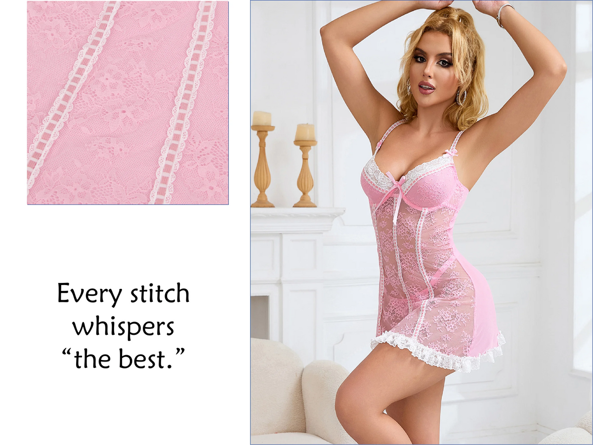 Purple Sexy Lace Ruffled Suspender Babydoll Nightdress for Women Push Up Chemise Sleepwear Lingerie