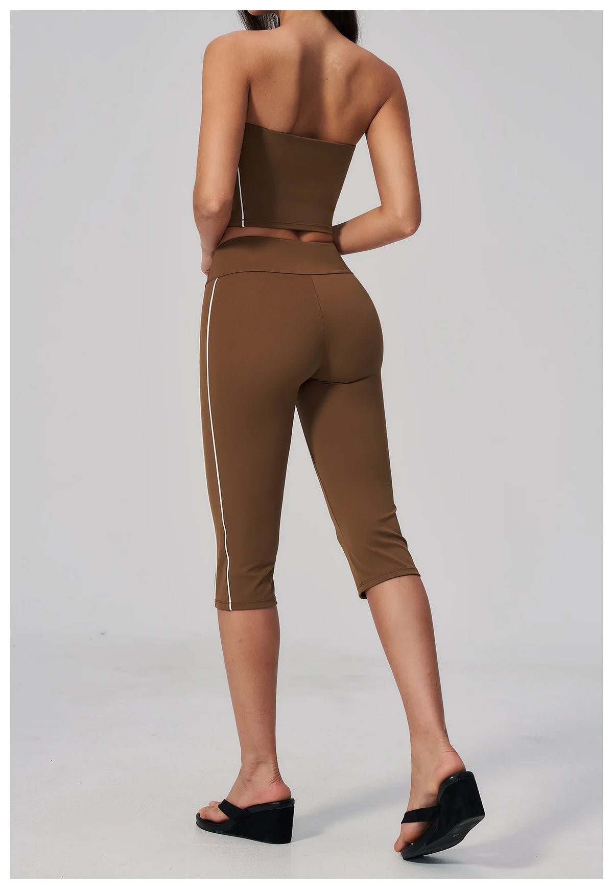 Color Blocked Strapless Yoga Suit 2 Pieces Women Sports Bra High Waist Leggings Fitness Suit Outwear Running Push Up Tracksuit