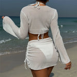 9 Colors New Long Sleeve With Skirt Bikini Female Swimsuit Women Swimwear Four-pieces Bikini set Bather Bathing Suit Swim V6358P