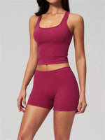 Gym Women Yoga Sets Women Brushed Square Neck Slim Sports Tank Top Fitness Suit Outwear Running High Waist Shorts Tracksuit