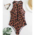 Zebra Print One Piece Swimsuit Woman High Neck Bodysuit Zipper Swimwear Beach Wear Leopard 2024 Bathing Suits Holiday Summer