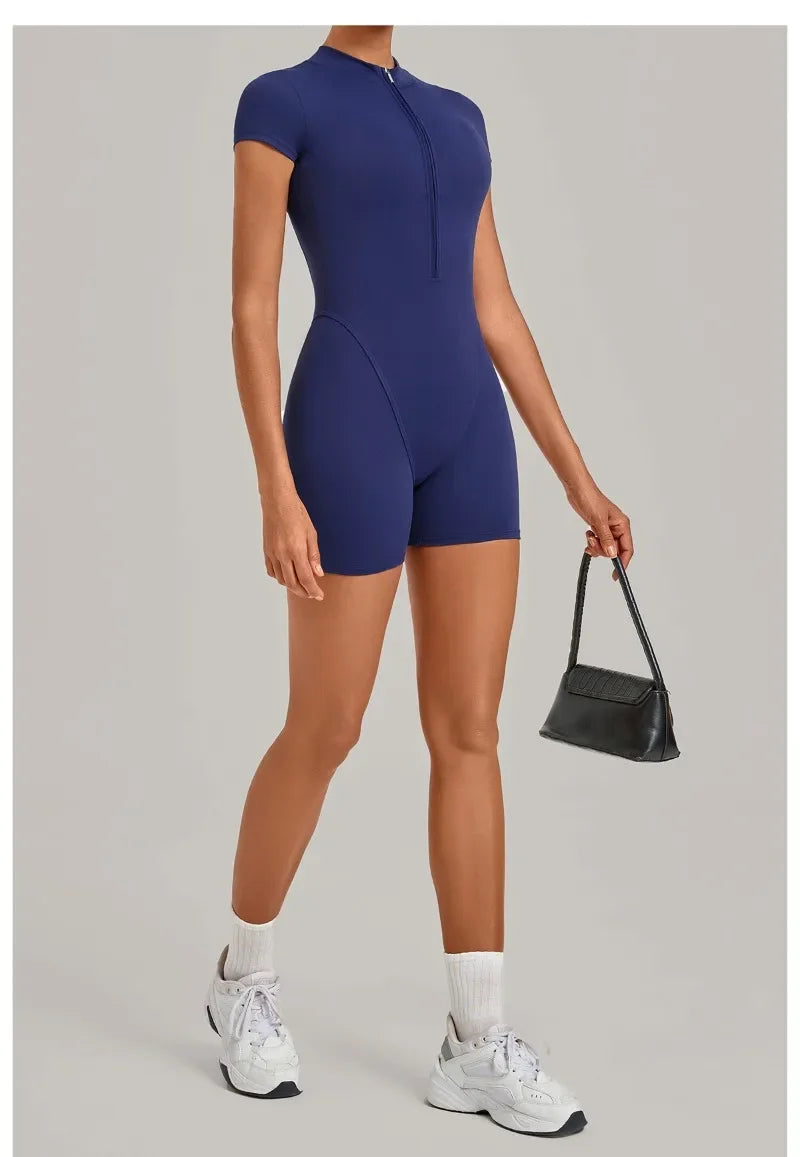 Women's Seamless Yoga Jumpsuits Fitness Sports Hip-lifting Backless Short-sleeved Training Gym Workout Shorts One-piece