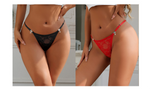 Black Lace Mesh Panty for Women See Through Adjustable Waistband Rhinestone Bow Decorative Buttons Plus Size Thong Underwear