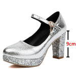 Plus Size 33-47 Metallic Gold High Heels Party Pumps Red Platform Heels Glitter Sequined 9cm Height Silver Wedding Shoes Women