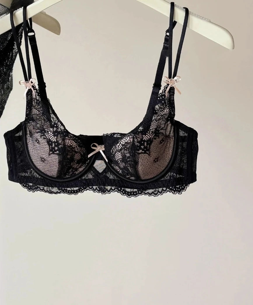 French Inspired Minimiser Bra Women Sexy Lingerie Set Large Chest Support Thin Comfort Half Cup Soft Underwire Anti Sagging