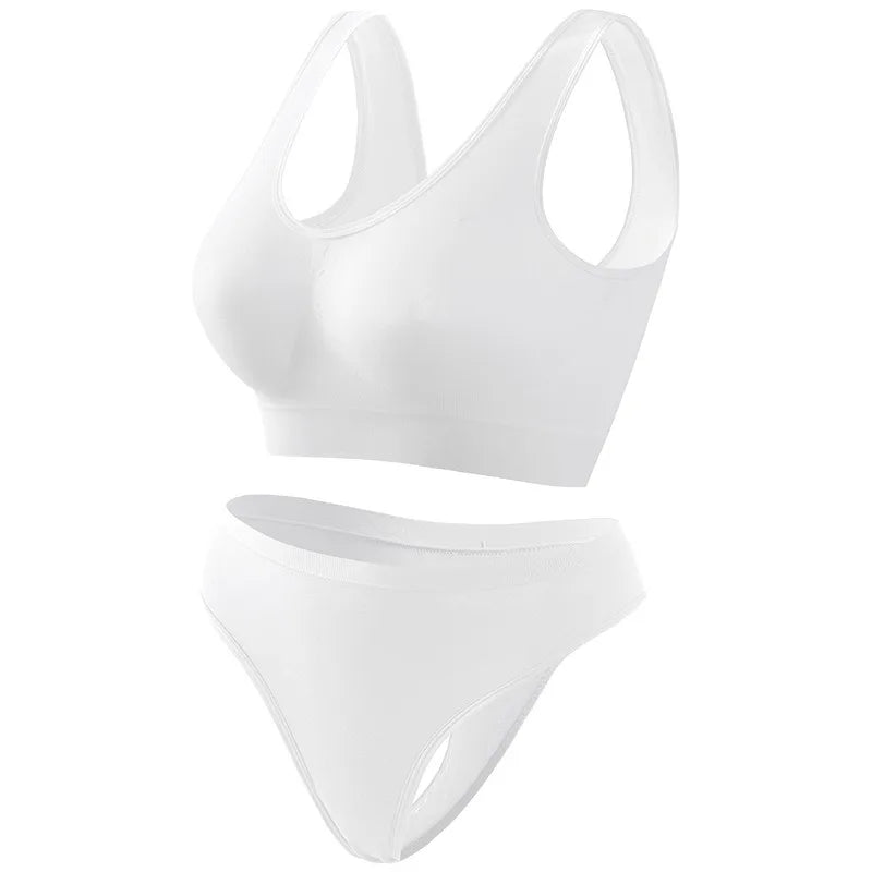 Seamless Bra Set Women Wireless Tanks Bra FemaleLow Rise Thongs Panties Sexy Lingerie Set Comfy Underwear Intimates S-5XL
