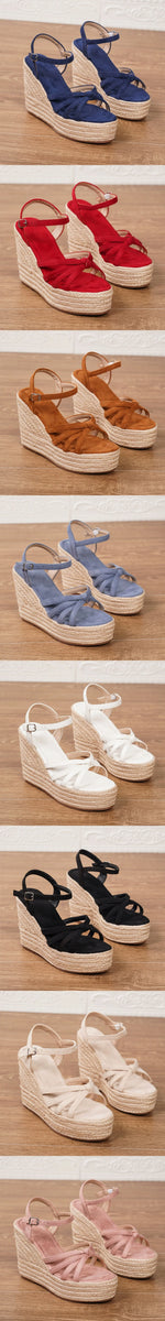 Leisure Comfy Walk Big Size 43 Summer Platform Espadrilles Sandals Women Ankle Strap Sandal 11.5cm Super High Heels Wedges Shoes