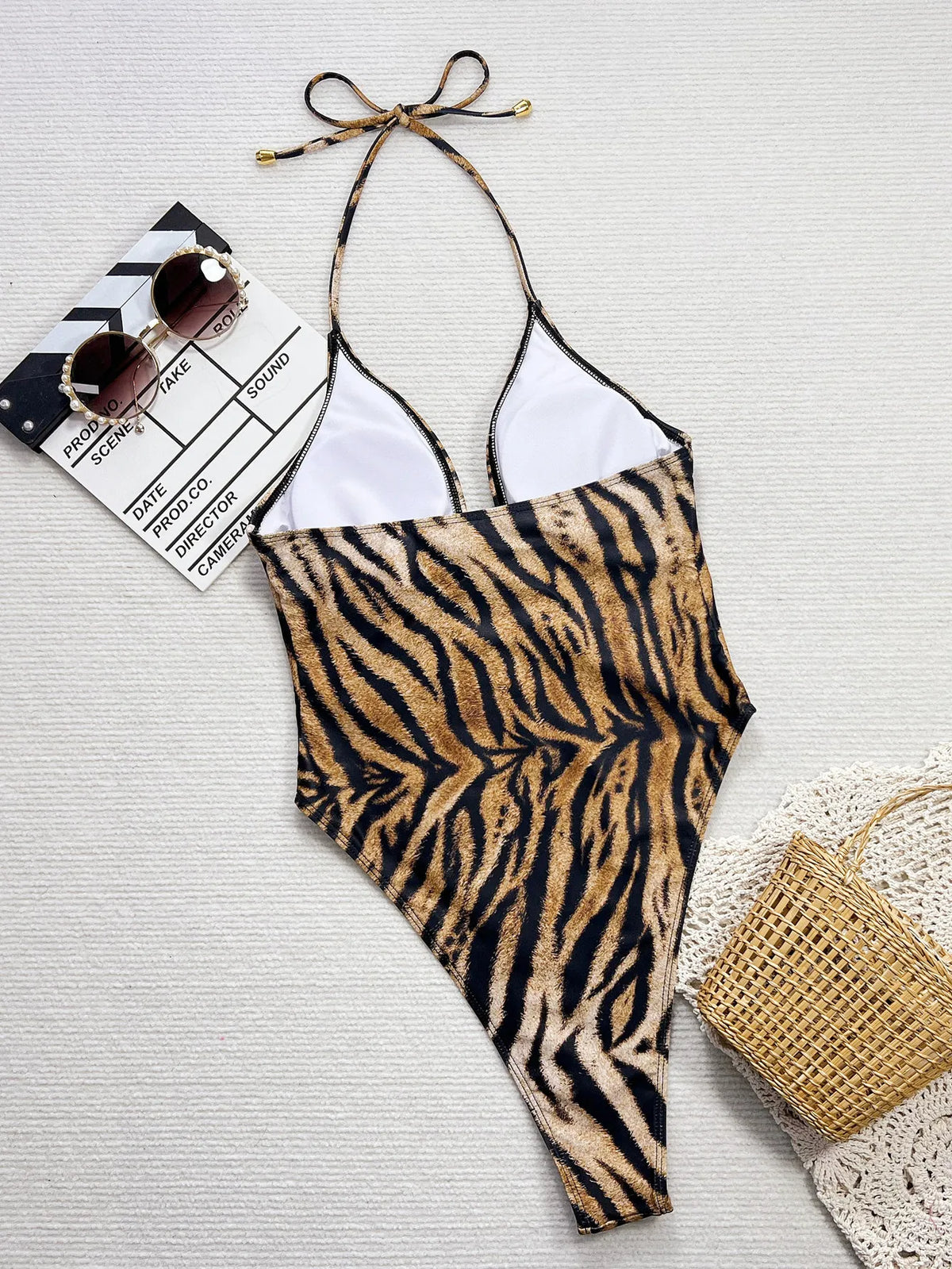 DEKA Women Hollow One Piece Swimsuits Leopard Print Bikini Wear For Bow Tie Bathing Suit Swimwears