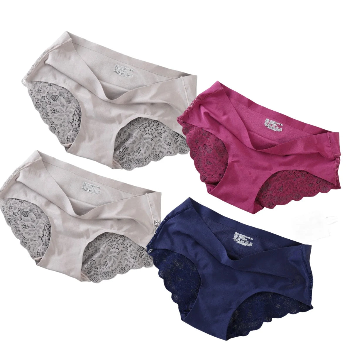 4Pcs/Set Panties Sexy Briefs Lace Trims Panties For Women Comfort Breathable Panty Low-Rise Lingerie M-XXL Ice Silk Underwear