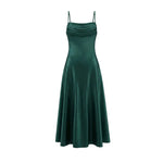 Australian Women's Back-cross-strap Hollow-out Camisole Dress With Chest Pleats Slim-fit Waist And Long Skirt Pure Desire ZJBL