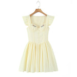 Floral Embroidery Cotton Summer Women's Dress Sleeveless Buttons Decor Short Mini Dress Elegant Yellow A-line New in Dress 2025