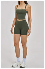Naked Yoga Suit Workout Clothes Women Back Cross Shockproof Slim Sports Tank Top High Waist Short Fitness Suit Athletic Wear