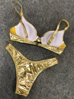 Shiny PU Faux Leather Bikini 2026 Push Up Swimsuit Women Swimwear Female Two-pieces Bikini set Bra Cup Bather Bathing Suit Swim