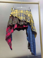 Real Photo Autumn Trend New Fashion Cotton Plaid Patchwork Irregular Skirt High Waist Pants Skirt Women's Streetwear Y2K X6CQ