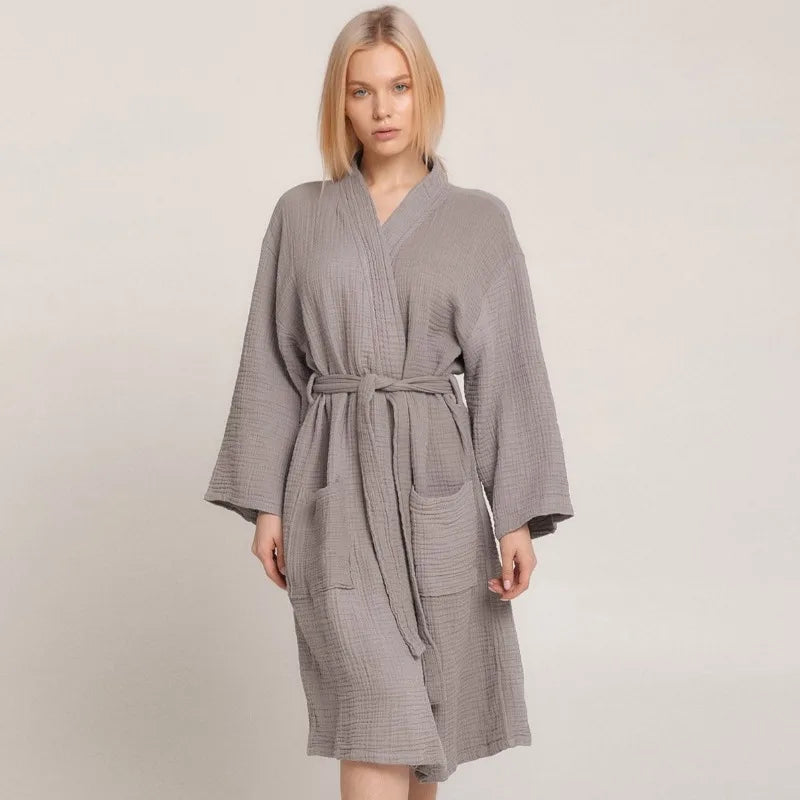New Autumn Long Sleeve Crepe Cotton Loose Nightgown Comfortable Home Hotel Bathrobe Loungewear European American Style 2026