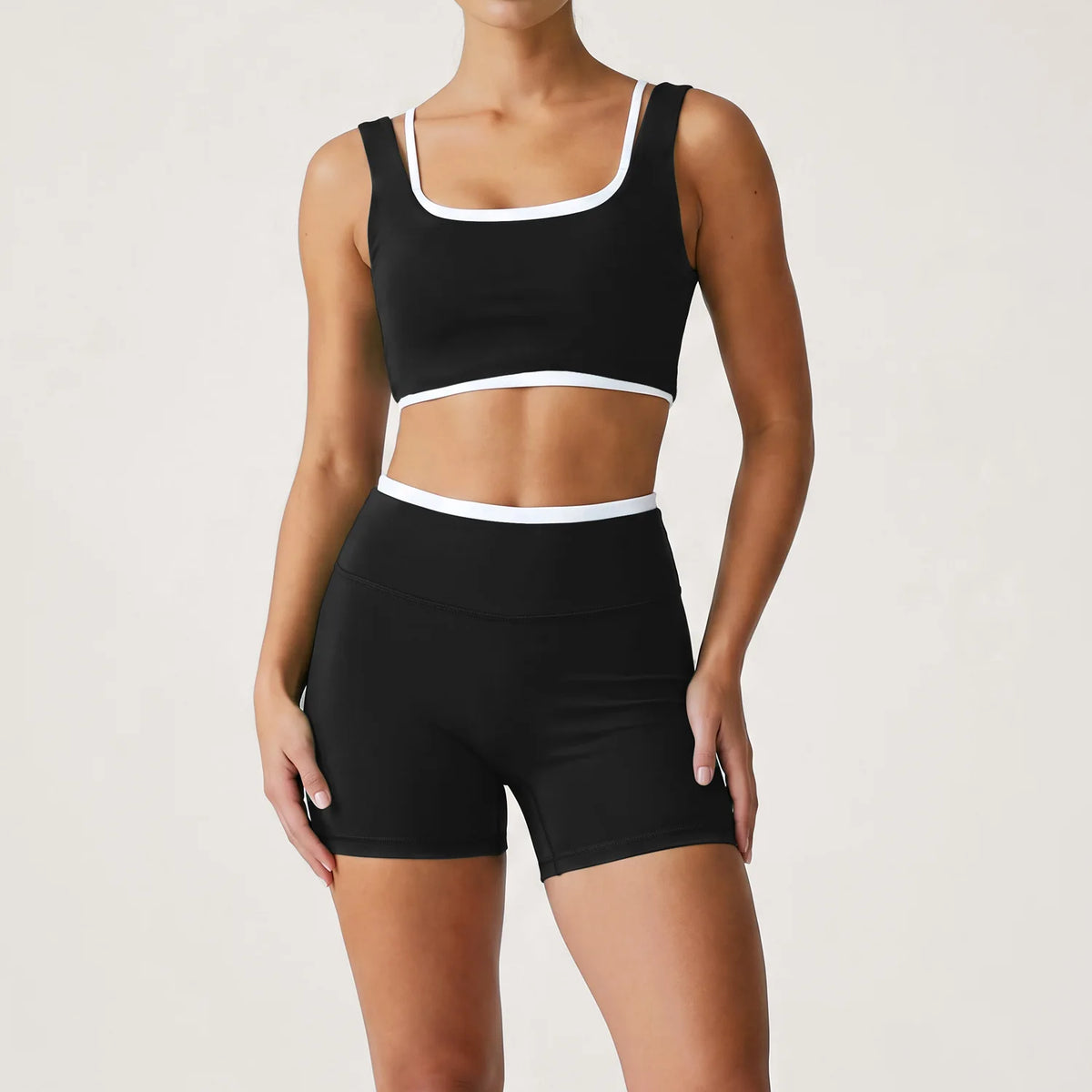 Double Layered Contrasting Yoga Sets Women Shock-absorbing Sports Bra Gym Workout Clothes Outwear High Waist Pants Fitness Suits