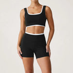 Double Layered Contrasting Yoga Sets Women Shock-absorbing Sports Bra Gym Workout Clothes Outwear High Waist Pants Fitness Suits