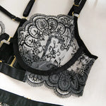 Toucheart 5 Piece Sexy Embroidery Underwear Set for Women Mesh Patchwork See-through Halter Underwear Garters Sexy Lingerie Set
