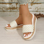 Shiny Crystal Pearl Platform Slippers Women Fashion Rivet Decor Wedge Sandals Woman Summer 2026 Non Slip Thick Sole